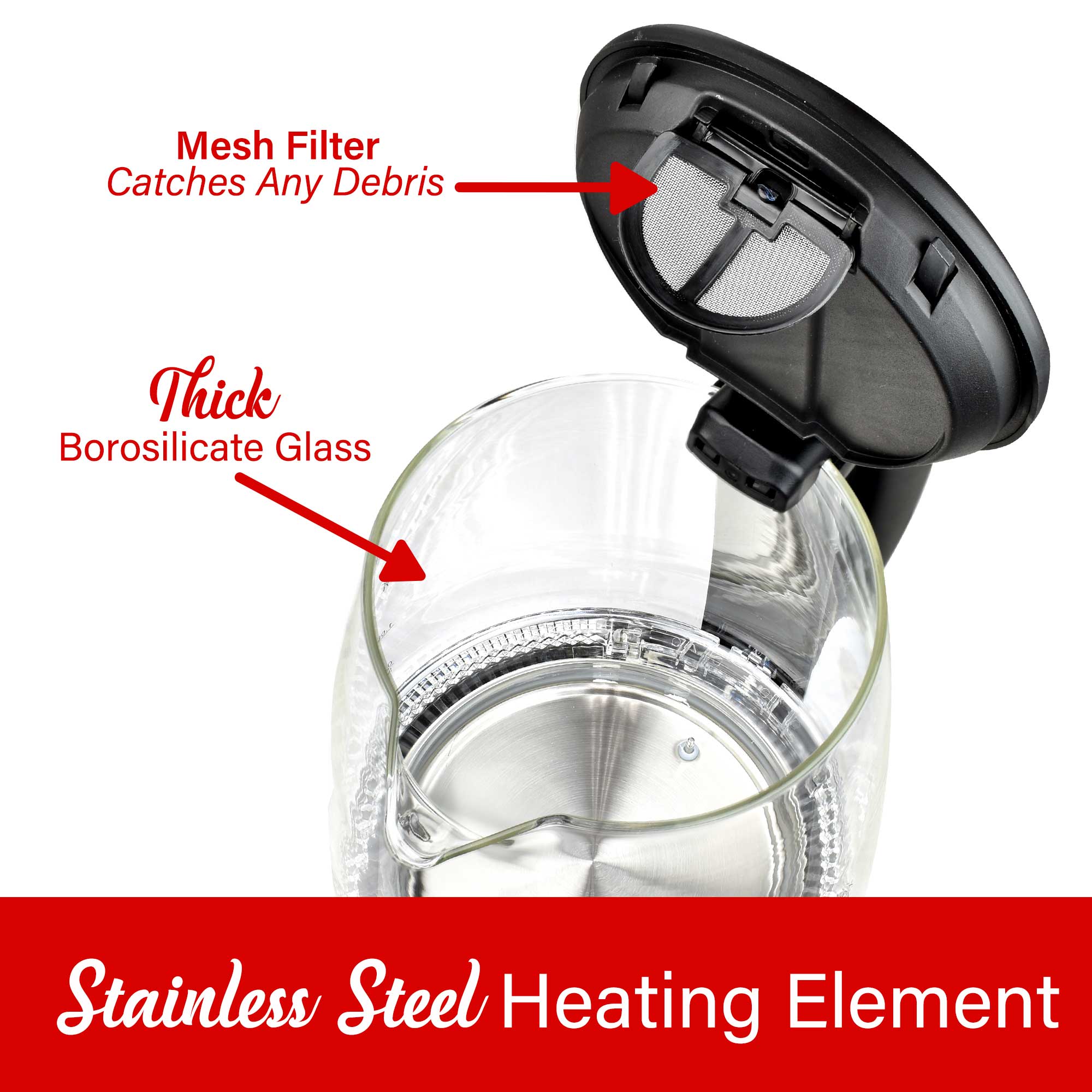 Brentwood KT-1982DBK 1.7L Cordless Digital Glass Electric Kettle with 6 Precise Temperature Presets, Black