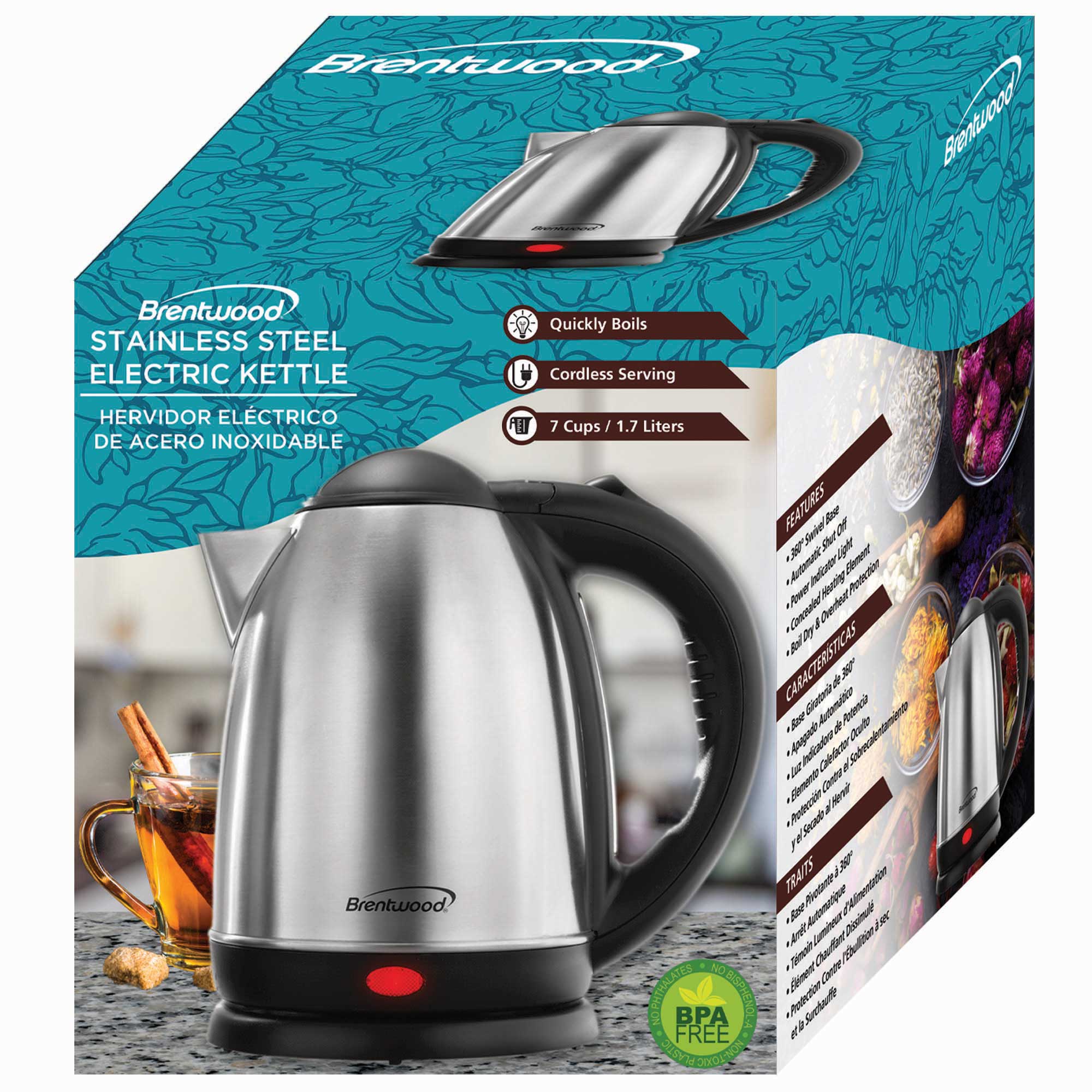 Brentwood KT 1790 1.7L Stainless Steel Cordless Electric Kettle Brentwood Appliances
