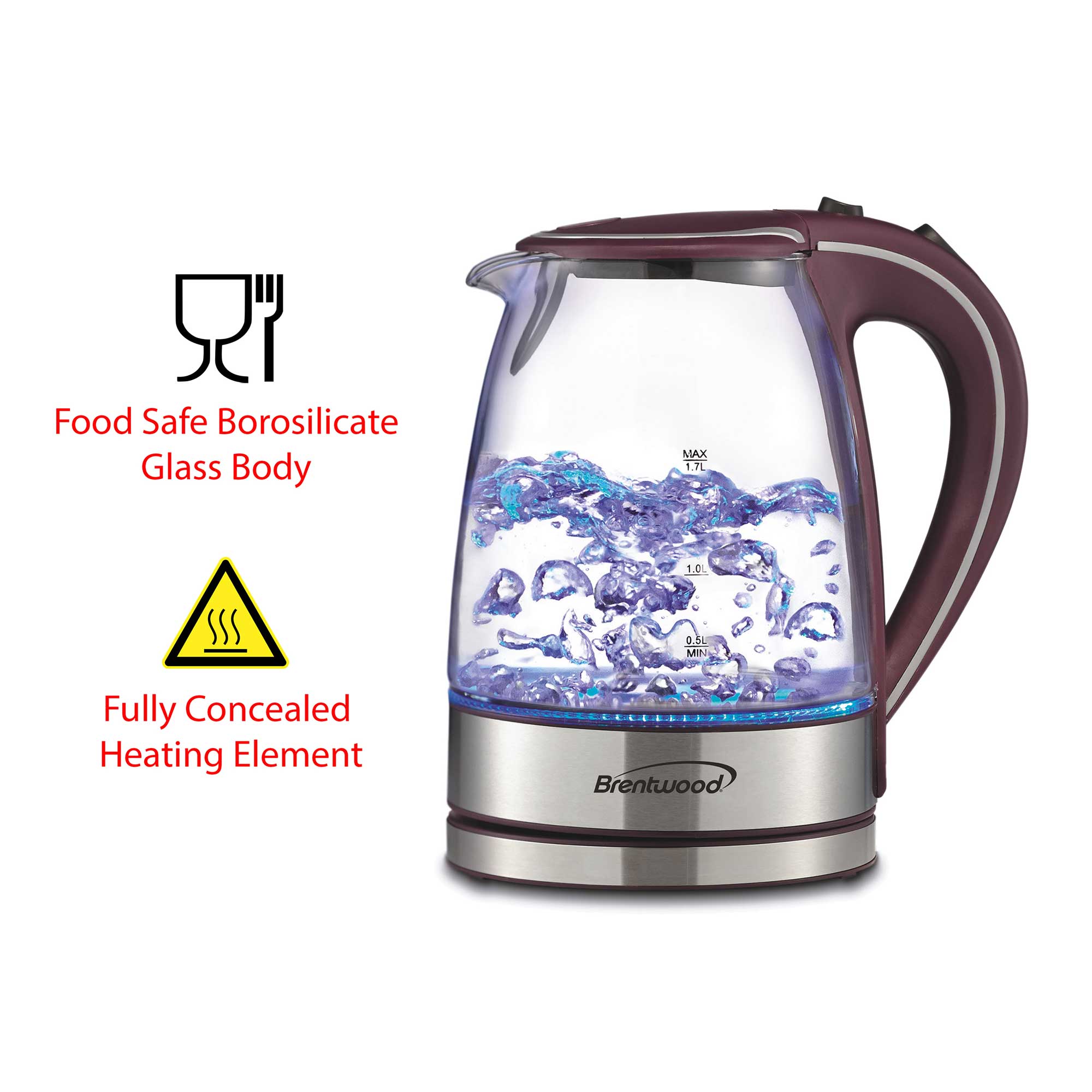 Brentwood KT-1900PR 1.7L Cordless Glass Electric Kettle, Purple