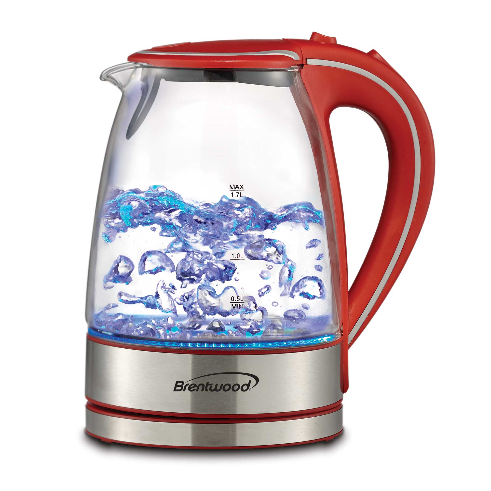 Brentwood KT-1900R 1.7L Cordless Glass Electric Kettle, Red