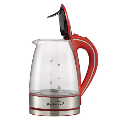Brentwood KT-1900R 1.7L Cordless Glass Electric Kettle, Red