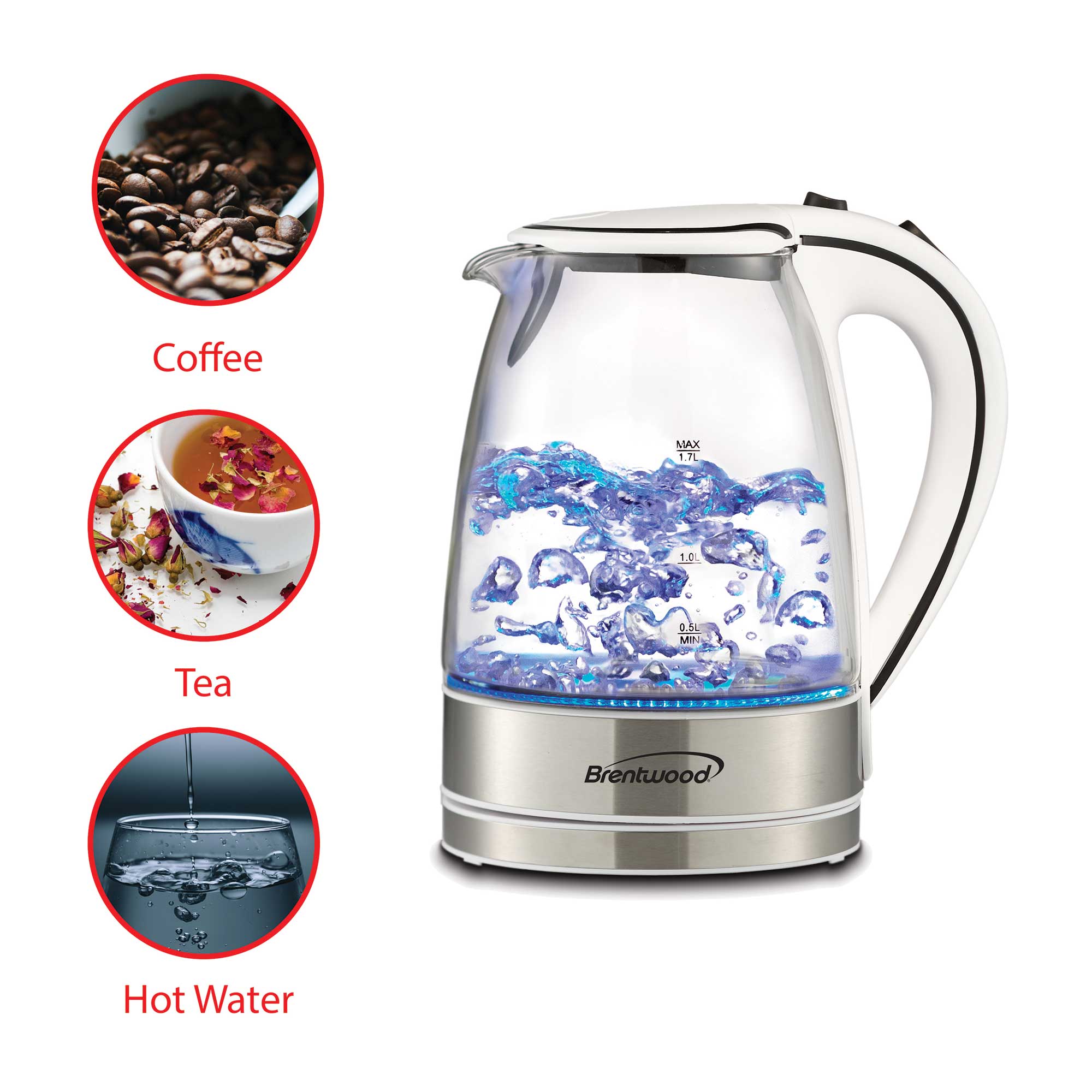970117012M Brentwood Glass 1.7 Liter Electric Kettle with Tea Infuser in  Black