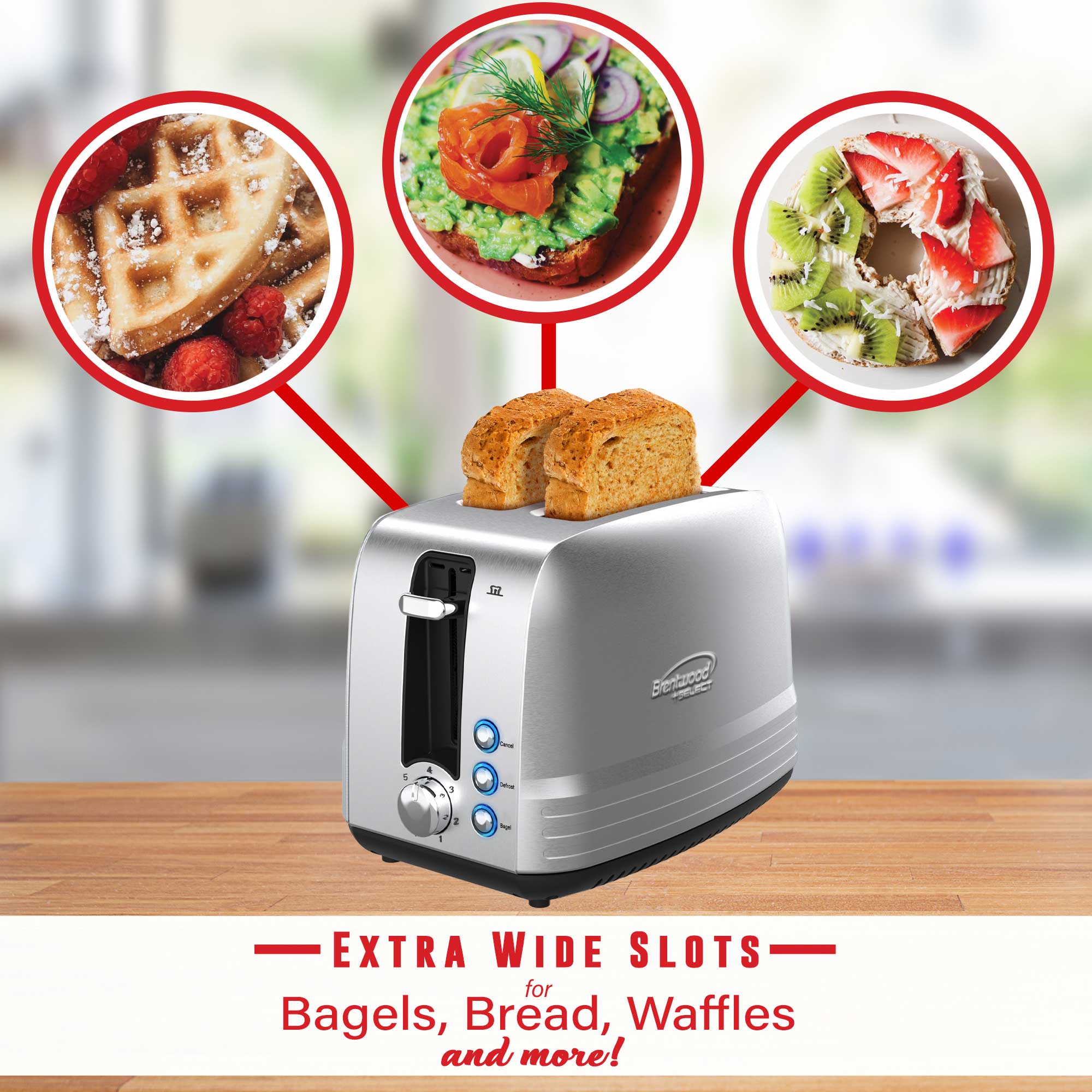 Brentwood Select TS-227S Extra Wide Slot 2-Slice Toaster, Stainless Steel