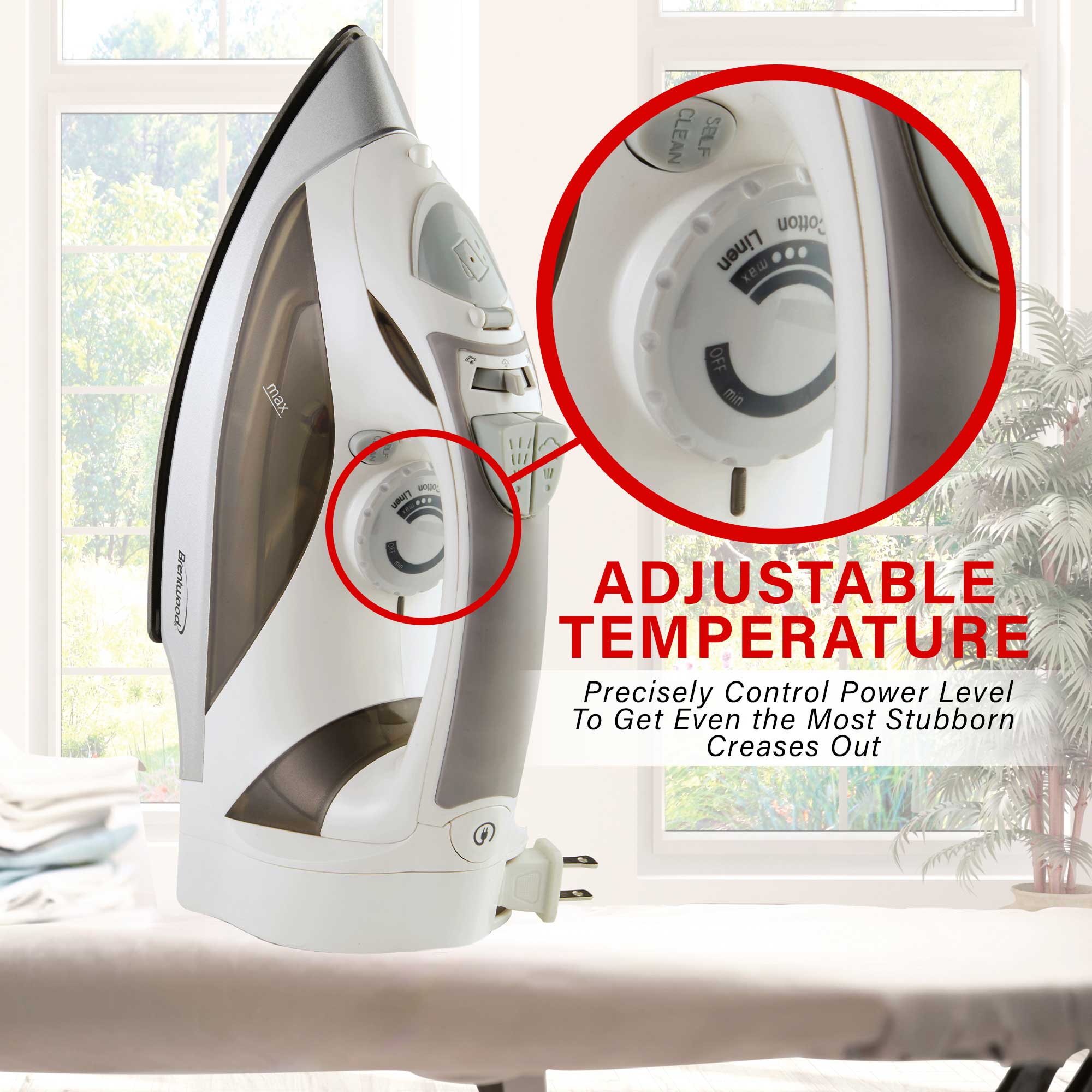 Brentwood MPI-59W Non-Stick Steam Iron with Retractable Cord, White