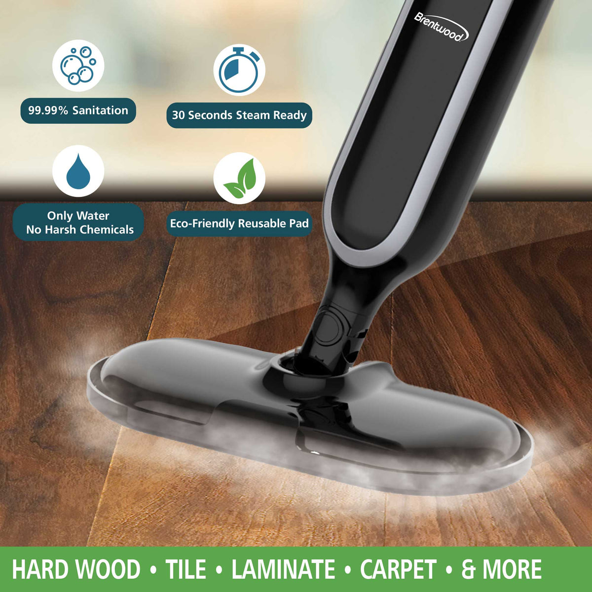 Brentwood STM-4000BK 1100w Steam Mop Hard Floor Steamer Tile and Wood ...