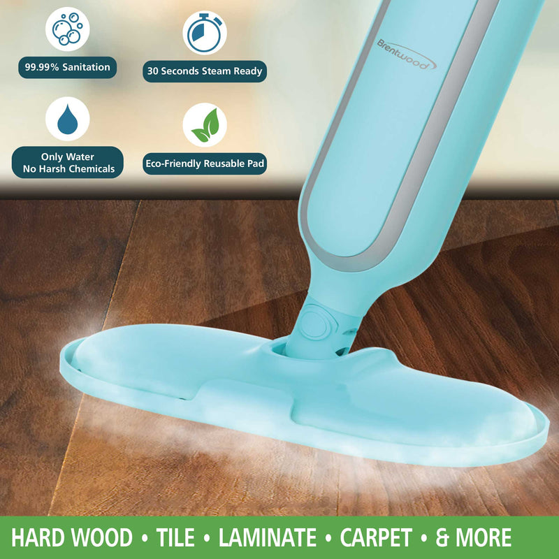 Brentwood STM-4000BL 1100w Steam Mop Hard Floor Steamer Tile and Wood Cleaner, Blue