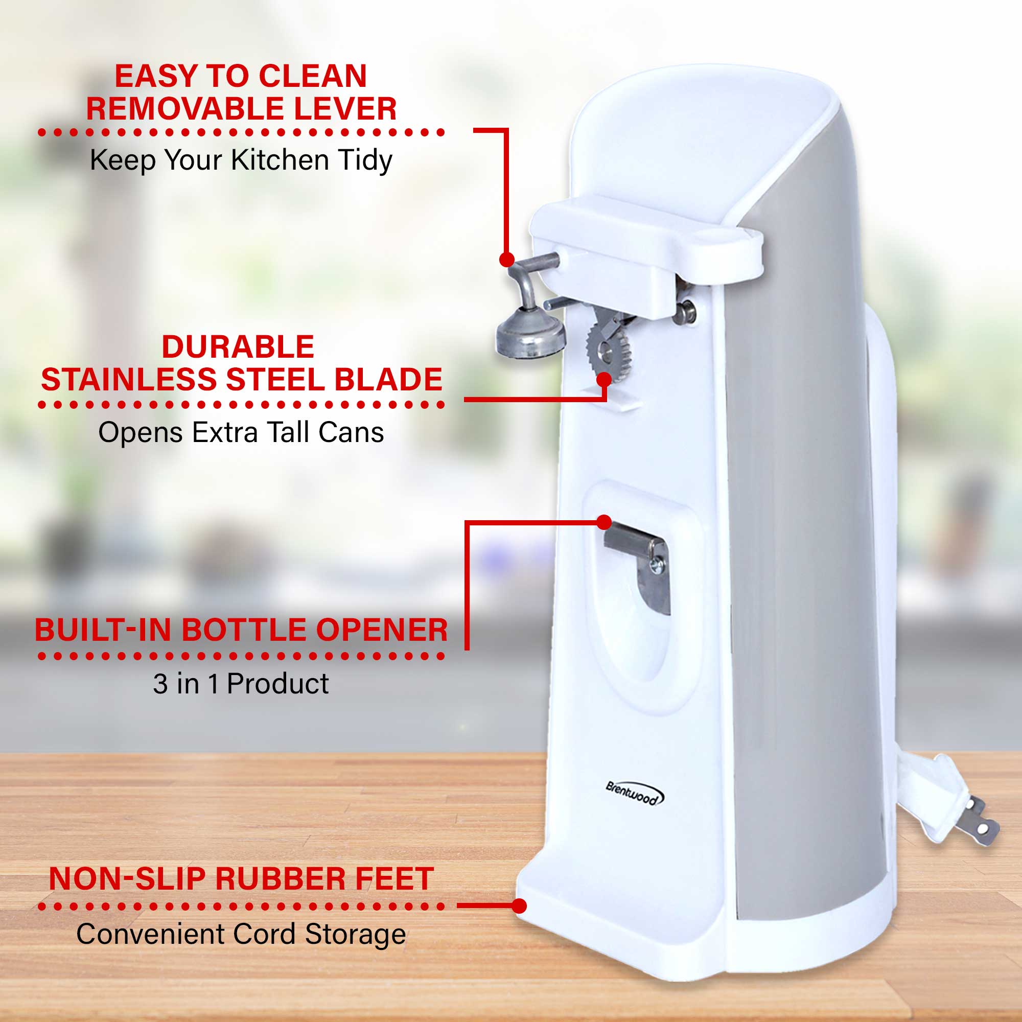 Brentwood J-30W Tall Electric Can Opener with Knife Sharpener & Bottle -  Brentwood Appliances
