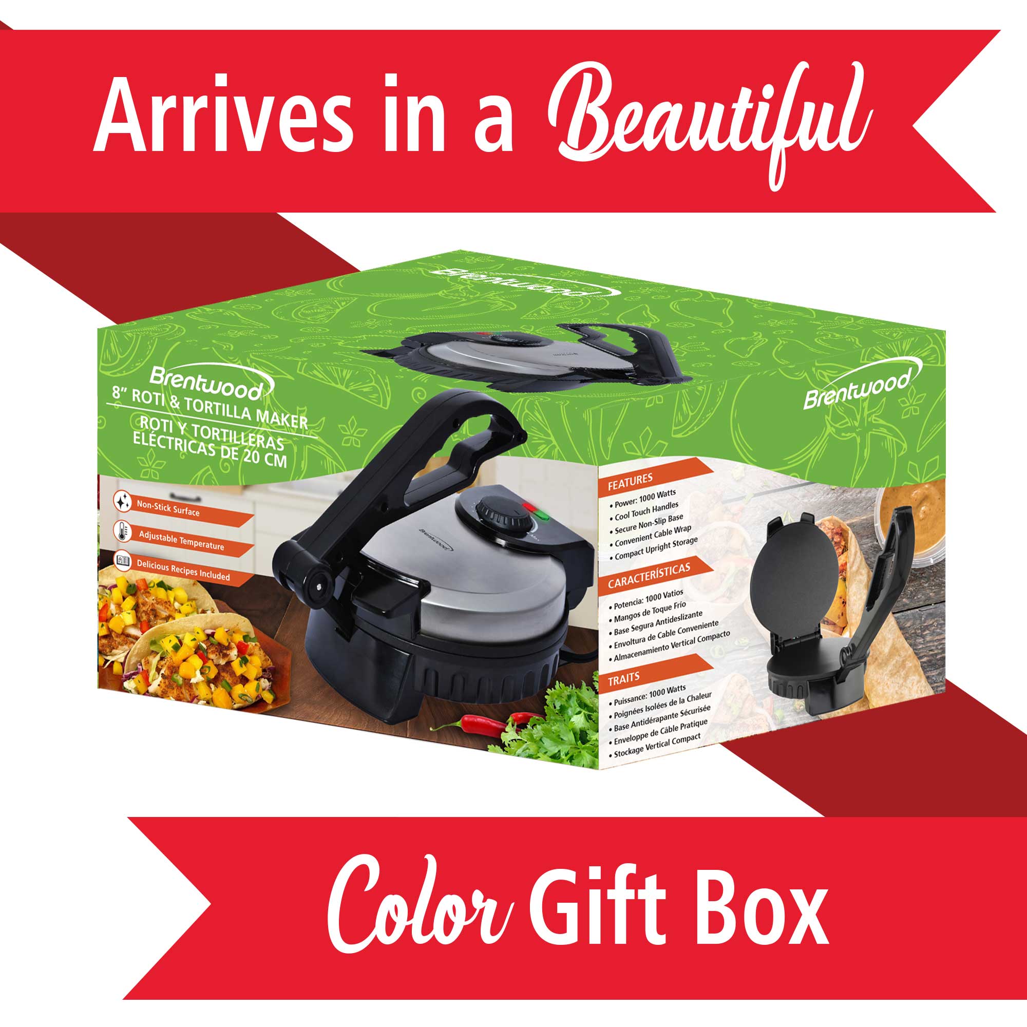 Brentwood TS-127 Stainless Steel Non-Stick Electric Tortilla Maker, 8 ...