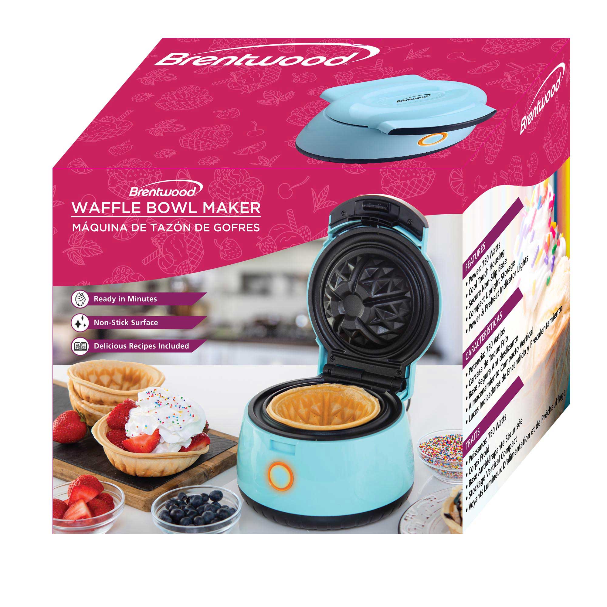 Brentwood TS-1401BL 750w Waffle Bowl Maker, Blue